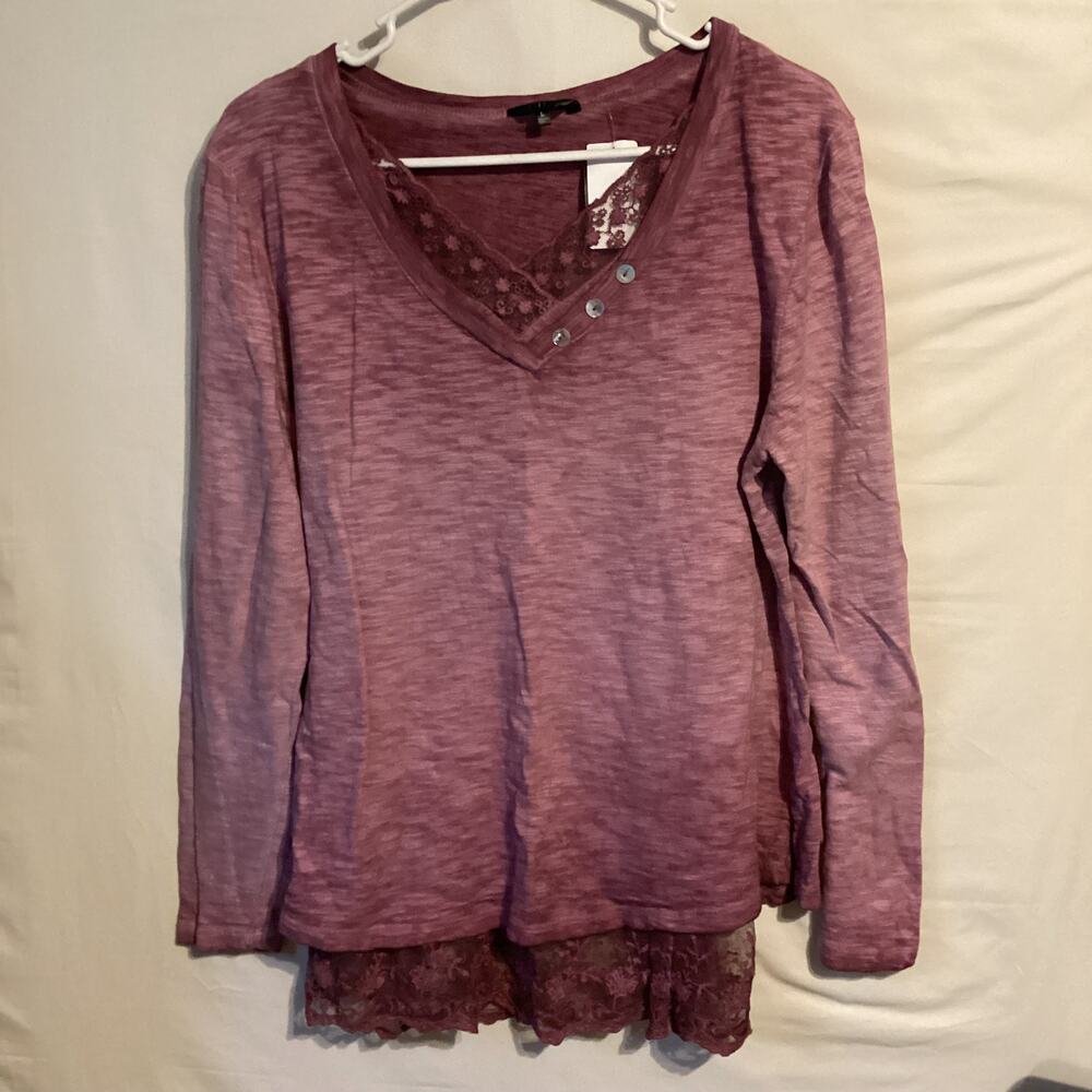 2599 GAP Womens Cozy Long Sleeve Tunic with Neckline and Bottom Lace Trim Large